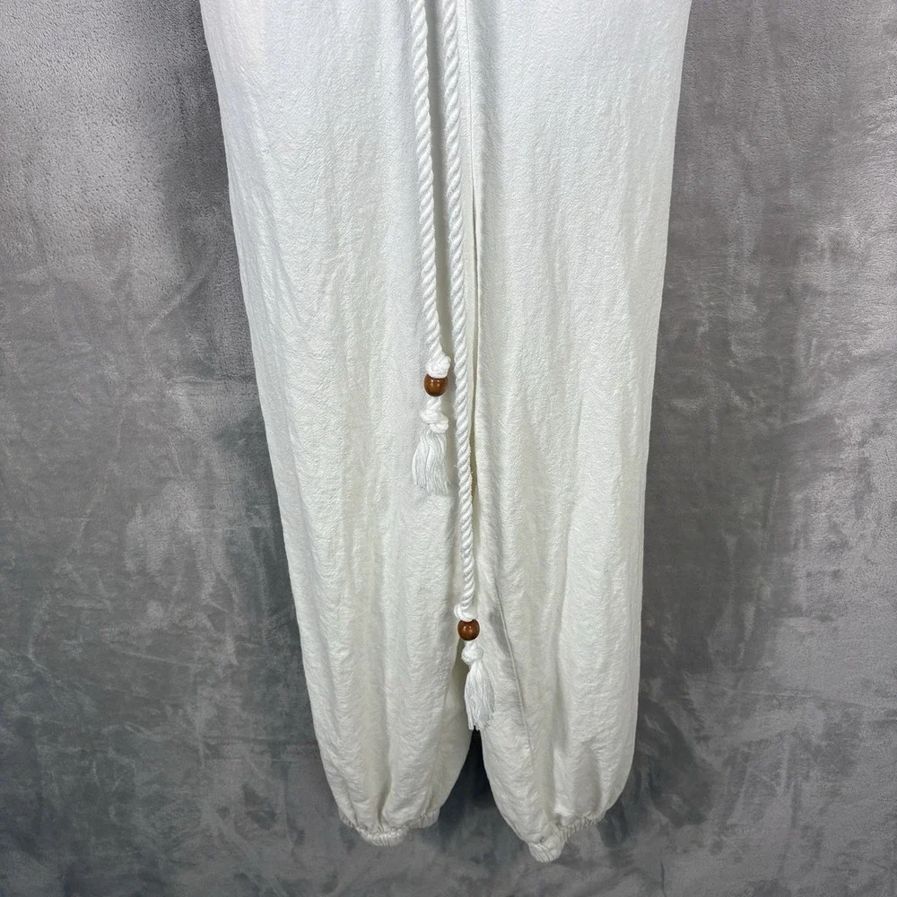 Free People Sienna Smocked Jumpsuit Womens XS White Halter Linen Blend